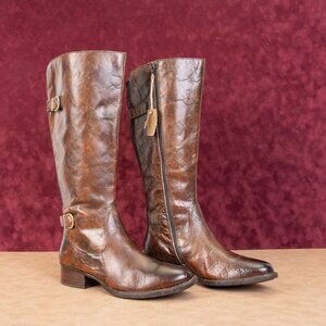Born Wmn Gibb Distress Brown Leather Wide Calf Riding Equestrian Knee Boots 9.5